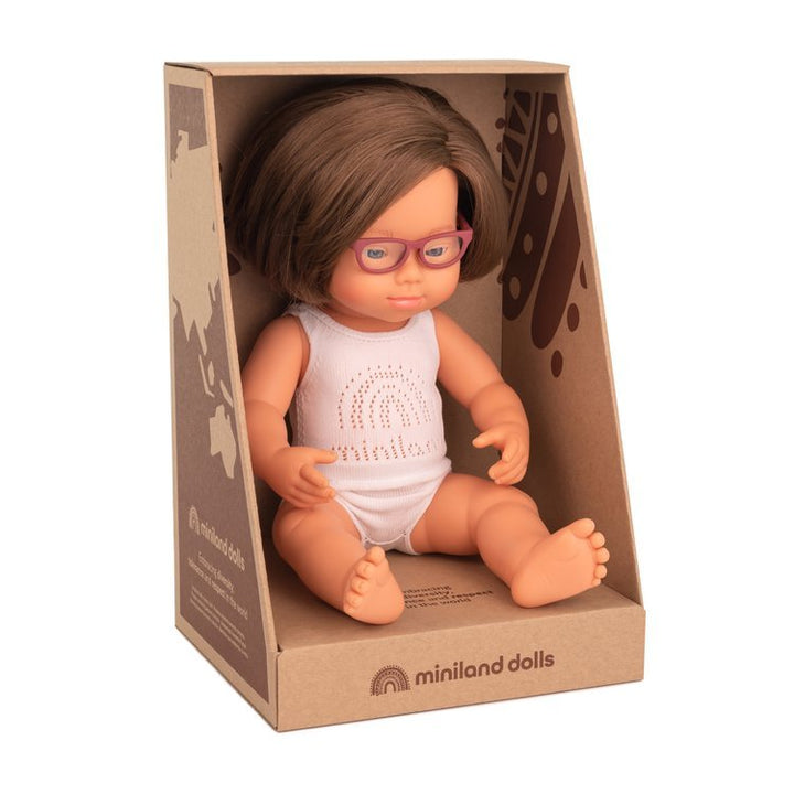 Miniland Lalka dziewczynka Europejka DS z okularami 38cm Doll - 4kidspoint.pl
