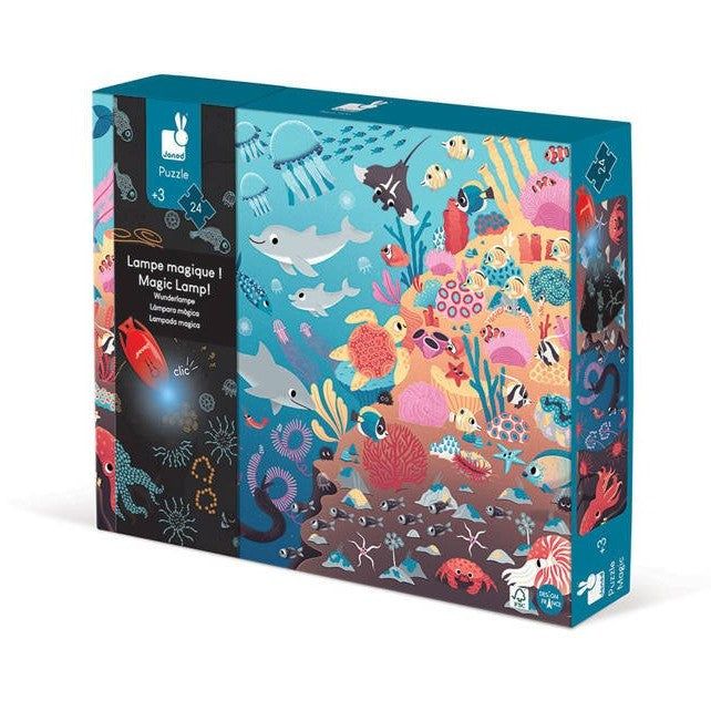 Janod Świecące puzzle dla dzieci z mini lampką UV Ocean 24 el. - 4kidspoint.pl