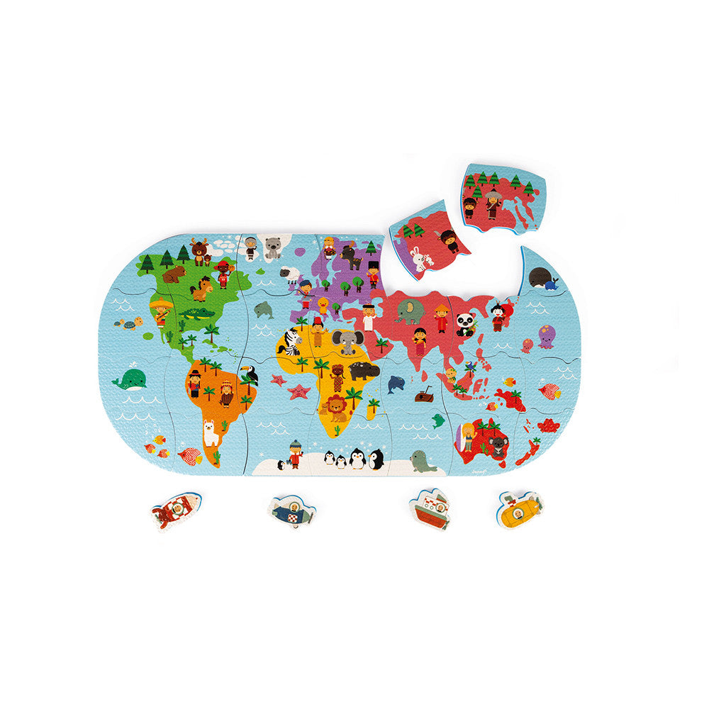 Janod Puzzle dla dziecka do kąpieli Mapa świata 28 elementów 3 lata + - 4kidspoint.pl