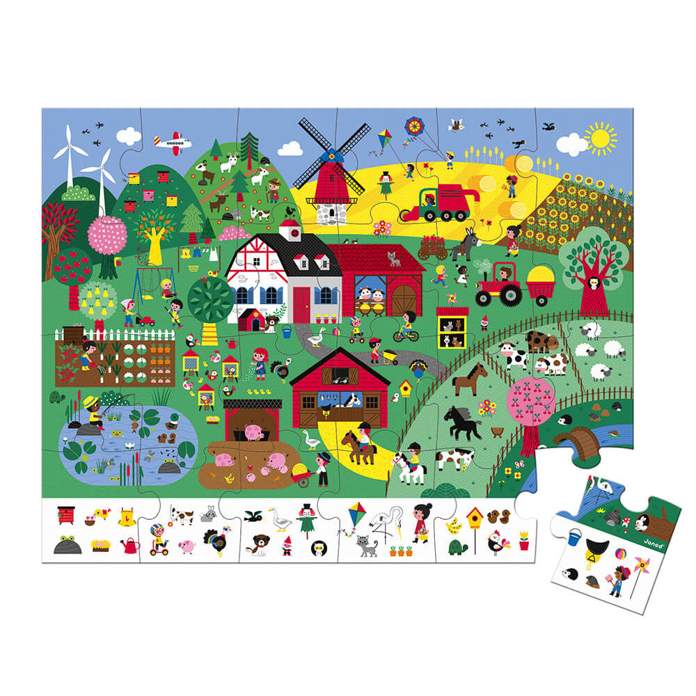 Janod Puzzle obserwacyjne w walizce Farma 24 elementy
