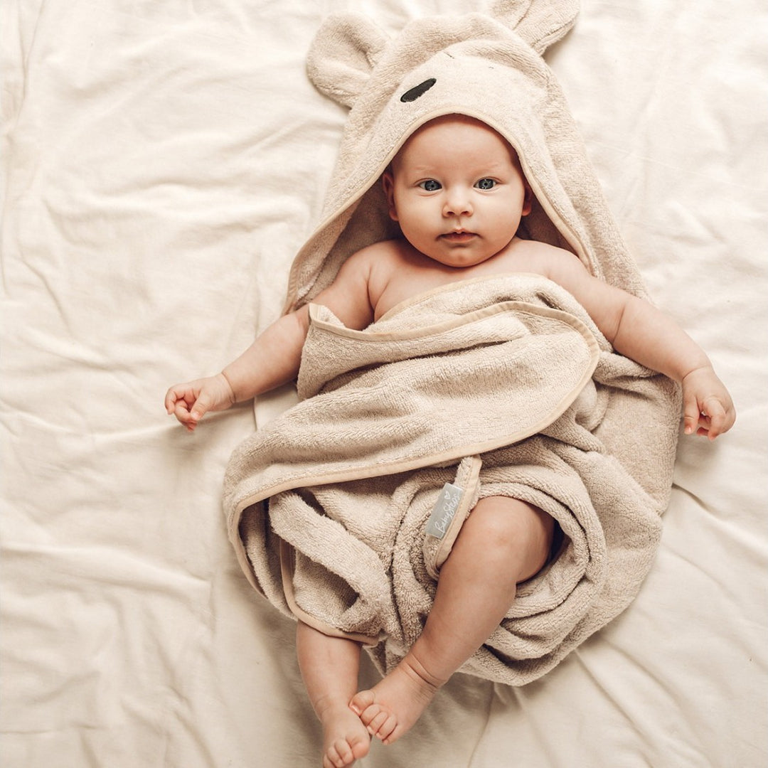 Baby Steps Ręcznik bambusowy Miś Beige Rozmiar S 85x90 cm