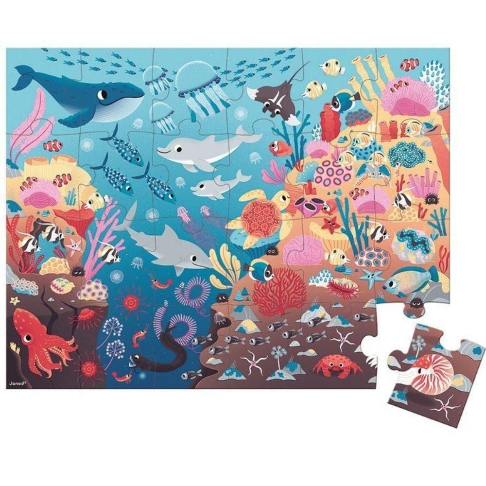 Janod Świecące puzzle dla dzieci z mini lampką UV Ocean 24 el. - 4kidspoint.pl
