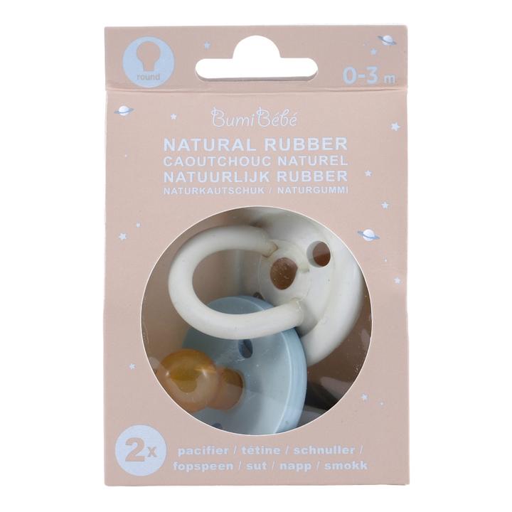 Hevea Bumi bebe Okrągły smoczek kauczukowy 0-3 msc 2-pak Denim Sage - 4kidspoint.pl