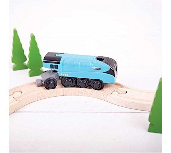 Bigjigs toys Niebieska lokomotywa dla dzieci na baterie Mallard