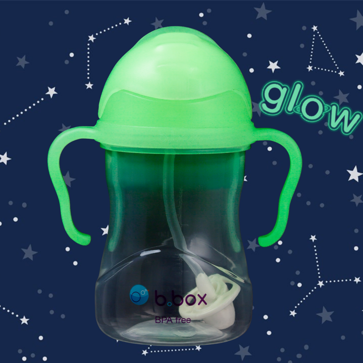 B.box Bidon z obciążoną słomką niekapek 240 ml Glow in the dark - 4kidspoint.pl